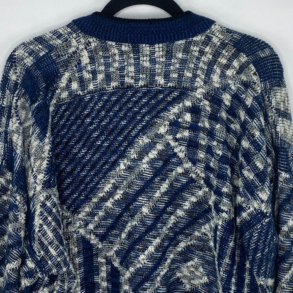 VTG AMERICAN CRUSADER Knit Cardigan Sweater Men's L Blue White Patchwork Grandpa - Picture 12 of 12